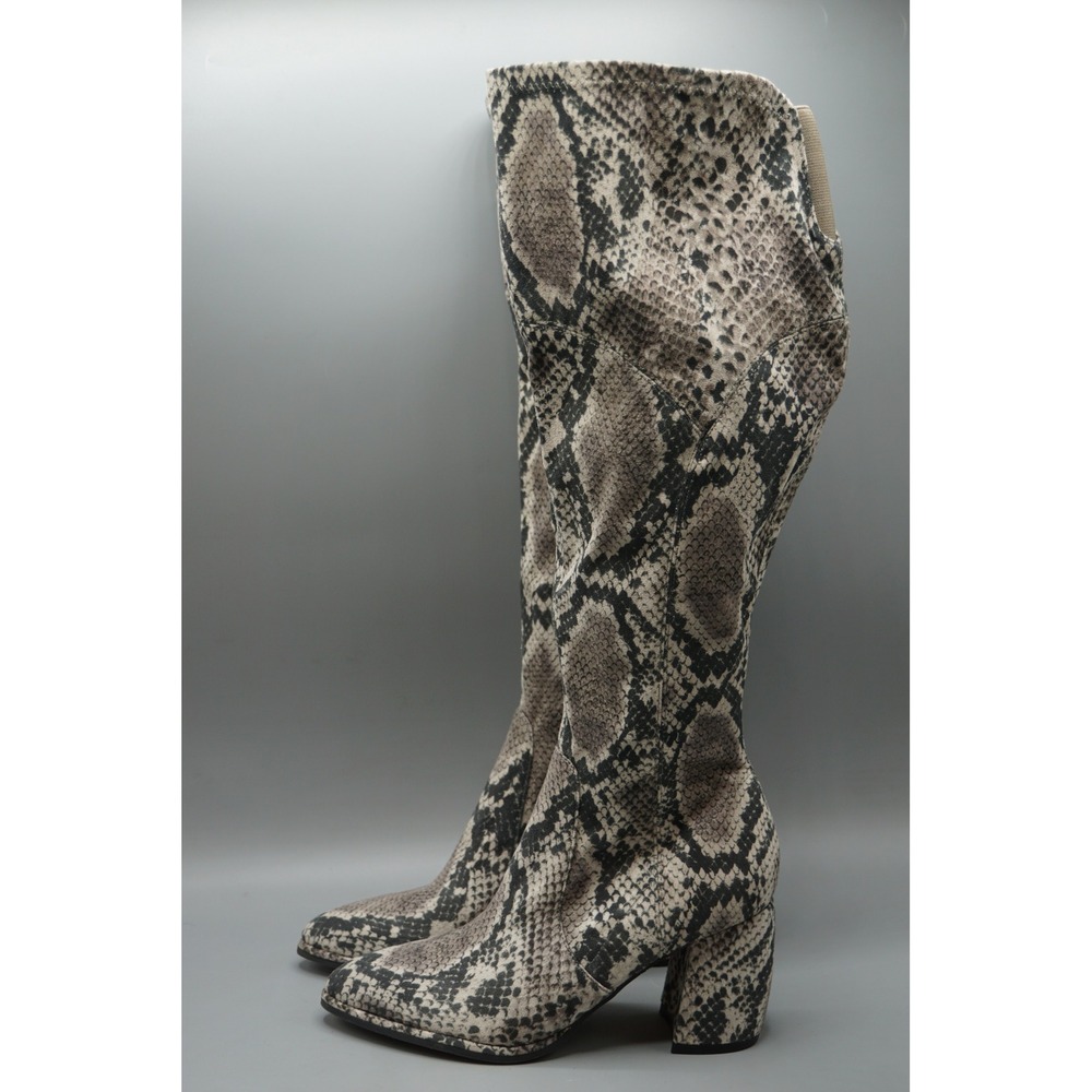 Marc Fisher Womens Gray Snakeskin Print Knee High Block Heel Boots Size‎ 5M